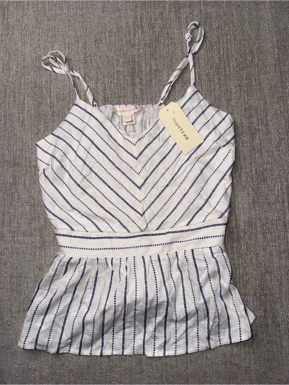 NWT Monteau Los Angeles Blue White Striped Peplum Cami Top S